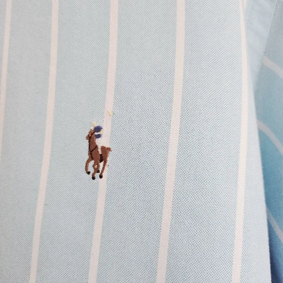 Ralph Lauren Sky Blue White Stripe Pony Logo Classic Dress Shirt, 17 (36/37) - Picture 4 of 7